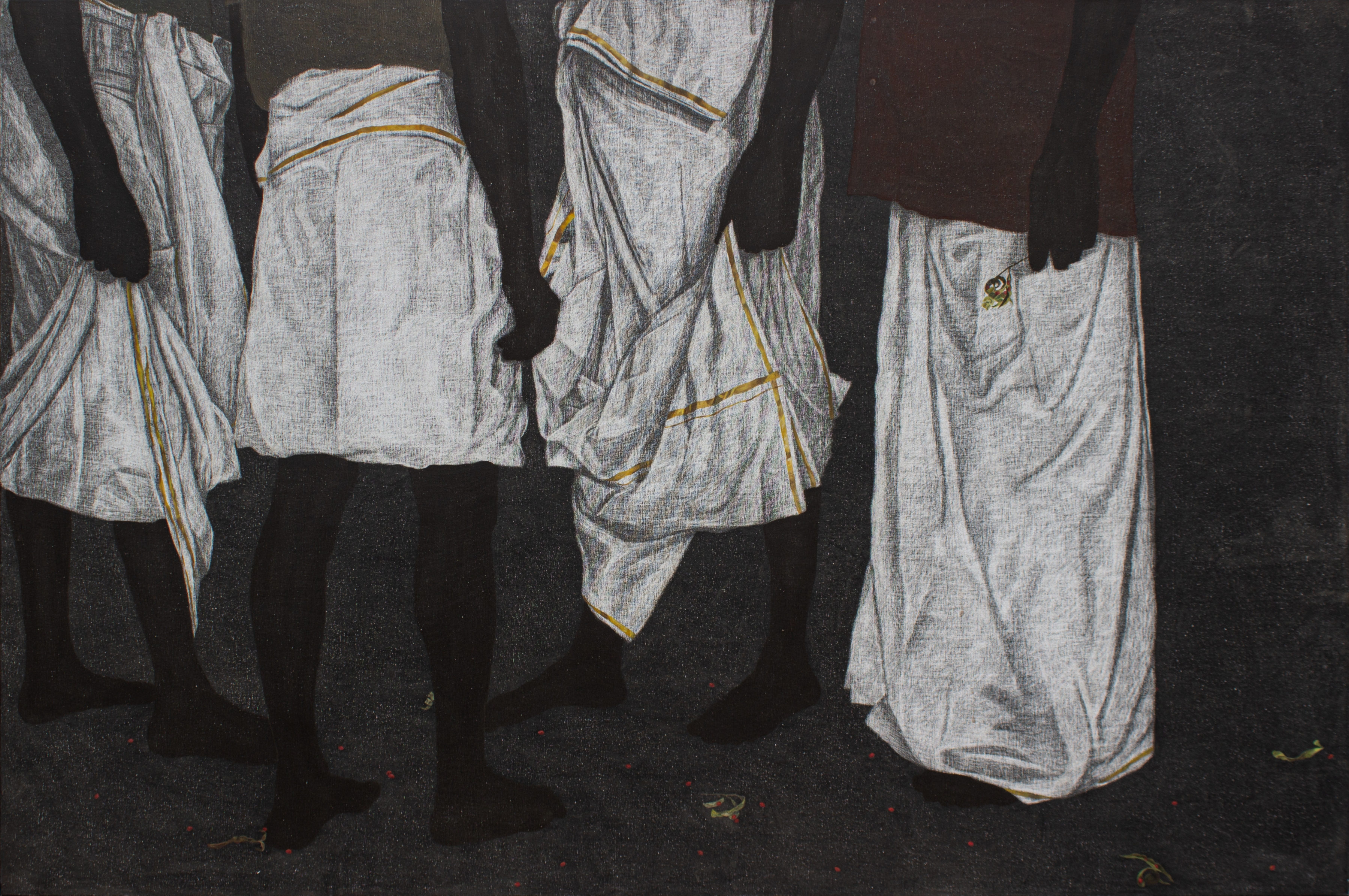 
DEVI SEETHARAM,&amp;nbsp;Manjadikuru (Lucky Red Seeds of the Coralwood Tree) &amp;mdash; From the series Brothers, Fathers and Uncles, 2020

Acrylic on canvas, 48 x 72.4 in / 122 x 184 cm
&amp;nbsp;
