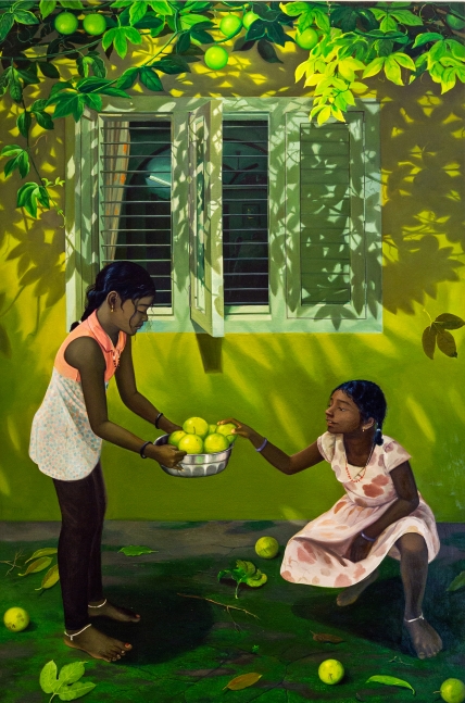 RATHEESH T. Morning Fruit, 2019  Oil on canvas  72 x 48 in / 182.8 x 121.9 cm   Collection: Kiran Nadar Museum of Art, New Delhi, India