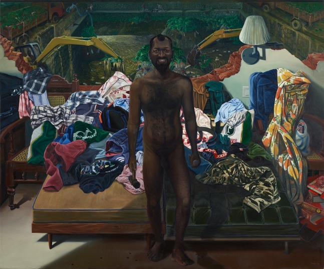 RATHEESH T.   I Am (Cleaning Pond), 2015  Oil on canvas   78 x 96 in / 198 x 244 cm